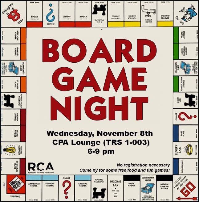 ryerconsulting's tweet photo. Stressed from midterms and need a night filled with fun and board games? Bring a friend and join us next Wednesday! See you all there! https://t.co/Wlut446gcH