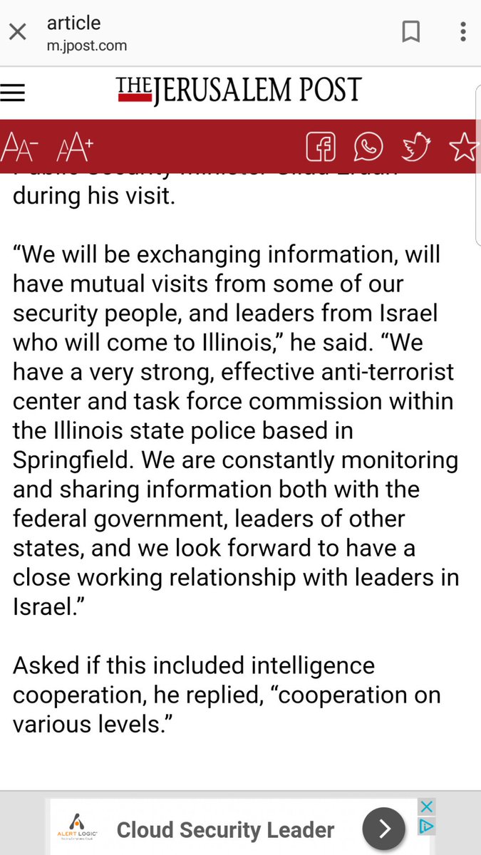 Israel911Facts's tweet photo. The Gov. of Illinois is in Israel right now &amp;has openly admitted he'll be taking intel thats been gathered on US citizens &amp; sharing w Israel https://t.co/HFanjw534j