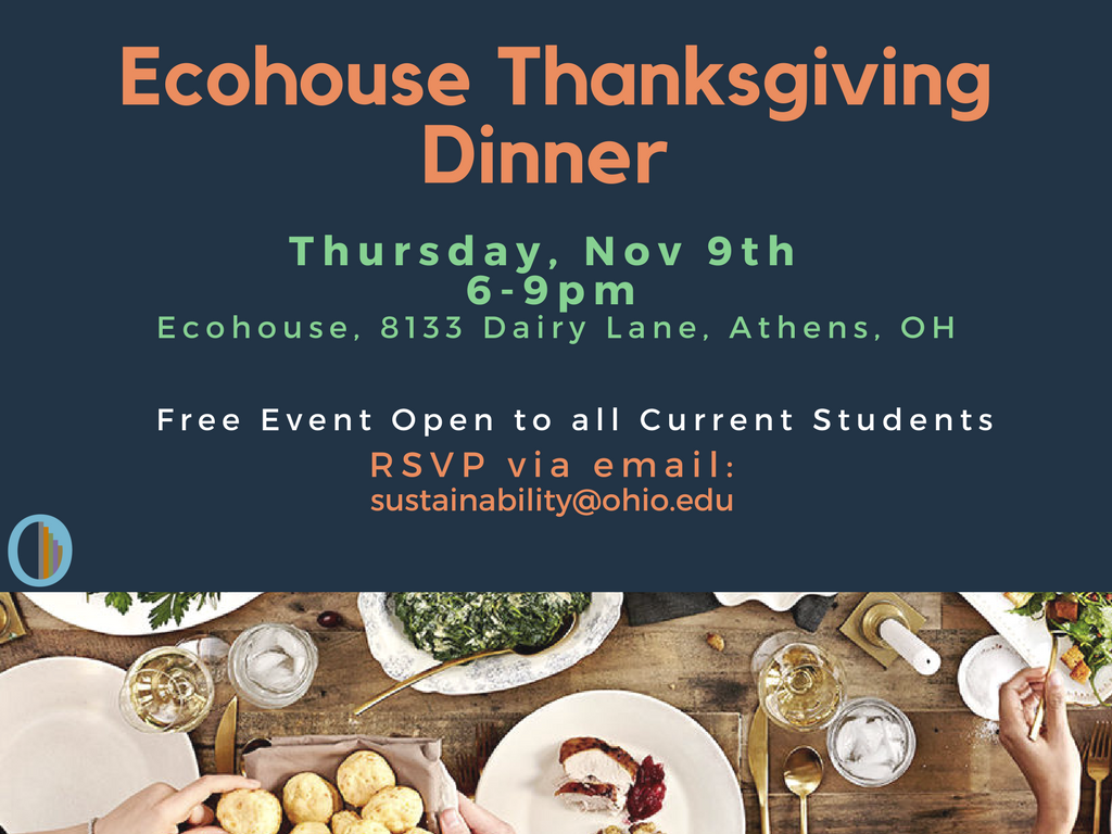 Come join us at the Ecohouse to celebrate Thanksgiving early! Nov 9th 6pm. RSVP by clicking the link ow.ly/phAw30g9pQn