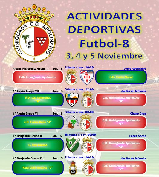 GUINIGUADACD's tweet photo. PARTIDOS FIN DE SEMANA FUTBOL 8 https://t.co/J9fw3tIHvn