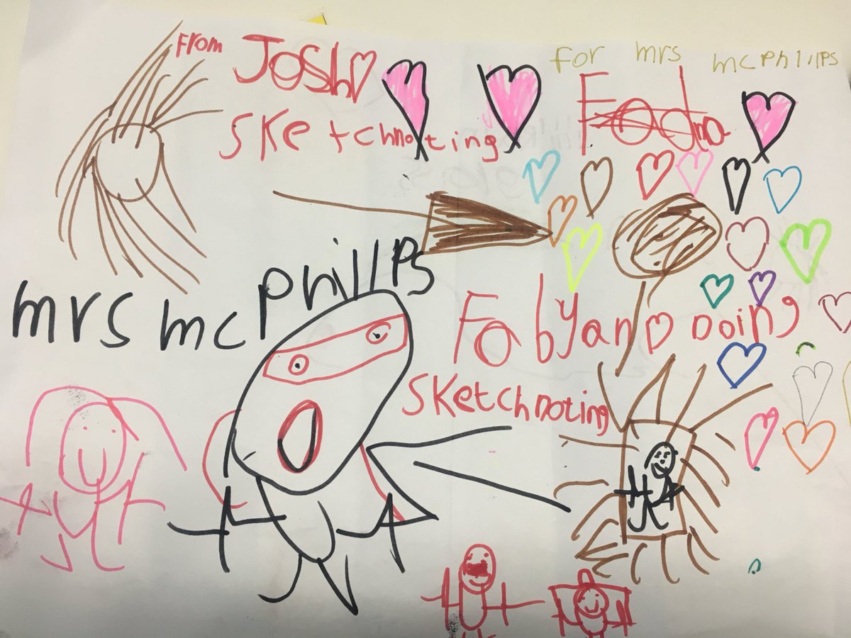 MrsMcPhillips's tweet photo. "When are we doing sketchnoting today?" "I loved it, I was sketchnoting last night. Here are my thoughts". Enthusiasm! ❤️@AitkenCreekPS https://t.co/GcwyhKsV8k