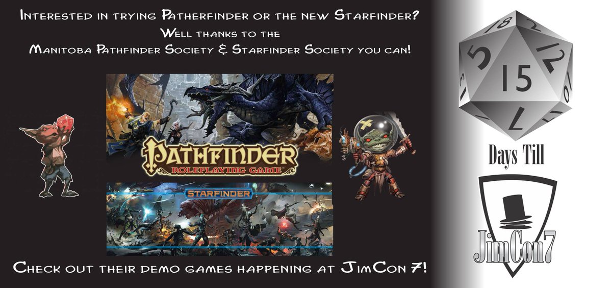 jimconwpg's tweet photo. We're super excited to have the #Manitoba #Pathfinder #Society &amp; #Starfinder Society running @paizo adventures all weekend at #JimCon7! https://t.co/ohfhf0tWFd