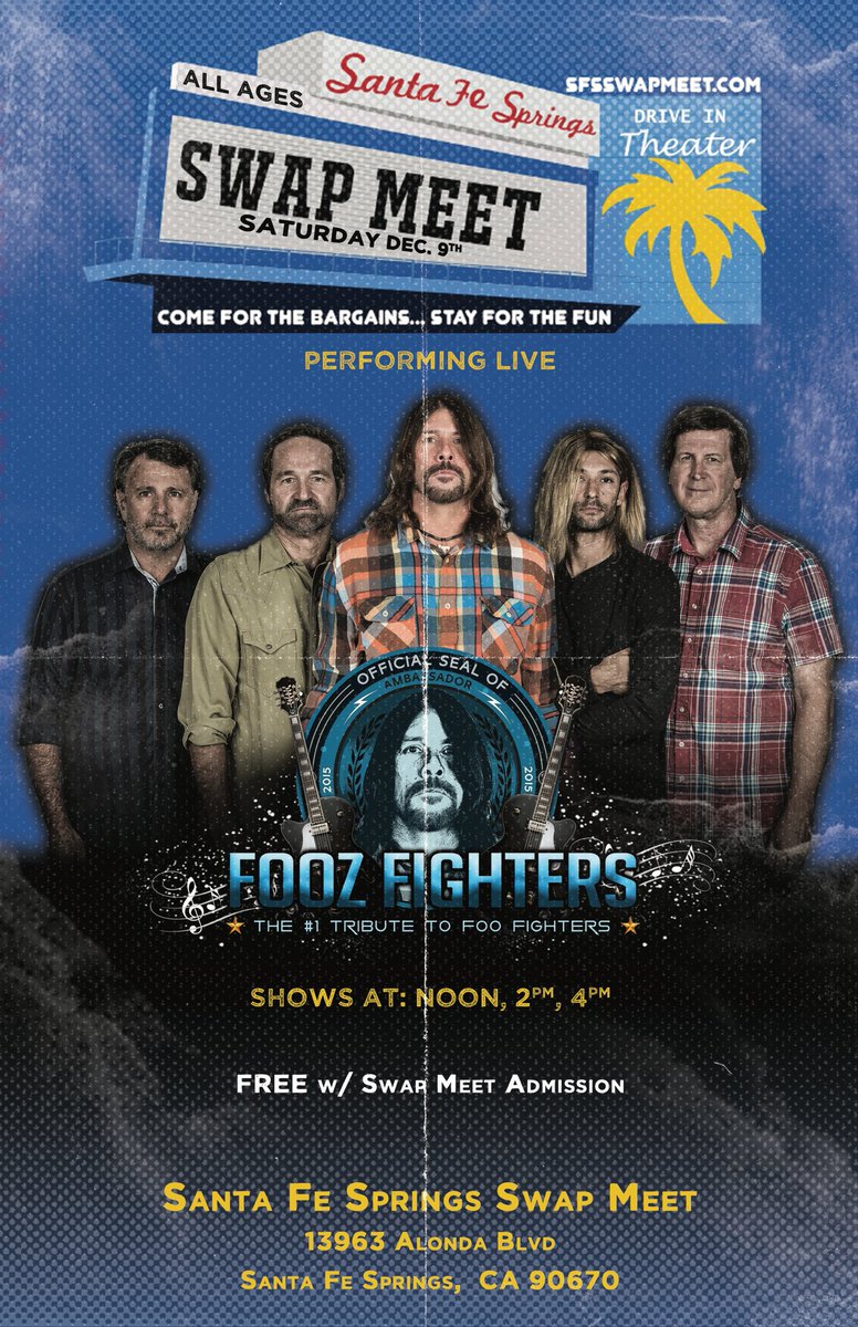 FoozFighters's tweet photo. Free Admission all ages and over 3 hours of music #sfsswapmeet #fooztour2017 @sfsswapmeet https://t.co/Wi0TbNvQwl