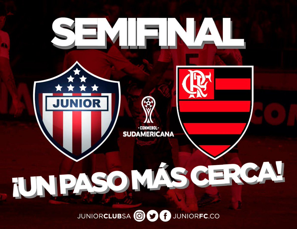 ¡SEMIFINALISTAS!
#CONMEBOLSudamericana 
JUNIOR vs. Flamengo
#UnPasoMasCerca
#VamosJunior🔴⚪🔵