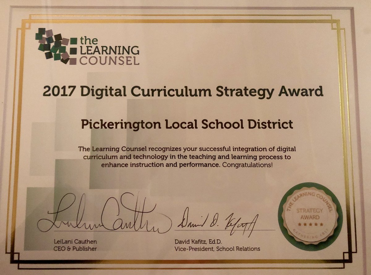 SeymourEducate's tweet photo. Honored and excited to be awarded the @learningcounsel 2017 Digital Curriculum Strategy Award. #edtech #technology #learningcounsel #education @plsd #PLSDproud @plsdsupt https://t.co/wvWvcY2EXW