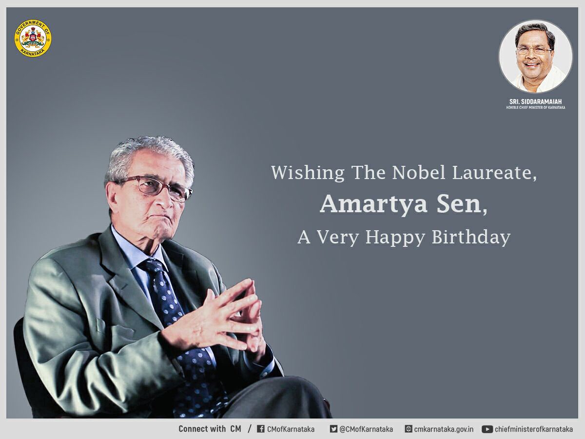 CMofKarnataka's tweet photo. Wishing the world-renowned economist &amp; public intellectual Dr. Amartya Sen good health &amp; happiness on his birthday. https://t.co/TI9afFNH37