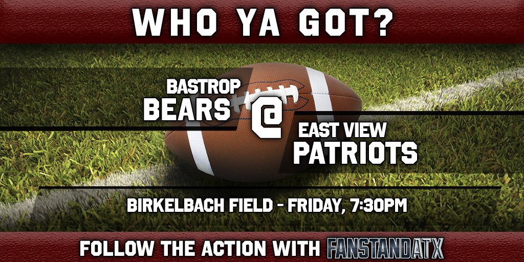 FanstandATX's tweet photo. #WhoYaGot: LIKE for @BastropHS_FB, RETWEET for @EVHSTXFootball #txhsfb #FanstandATX #WeekTen LIVE on @shnsports https://t.co/1KEARBfpdw