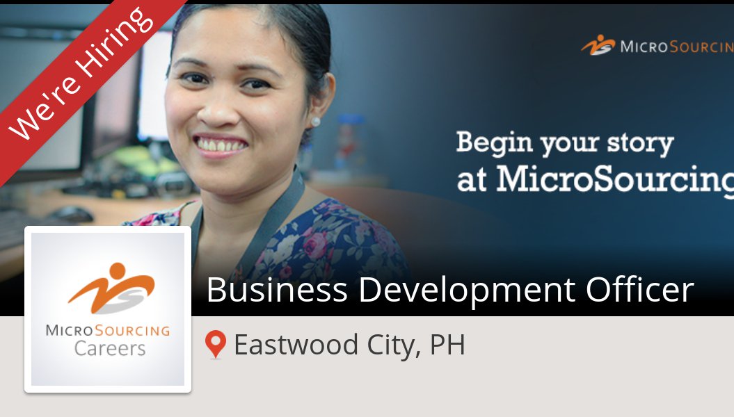 Join_MS's tweet photo. #MicroSourcing: #Business #Development Officer (#EastwoodCityPH) #job https://t.co/MOMVHKwgWp #NowHiring #ApplyNow https://t.co/lgkjNCmaO2