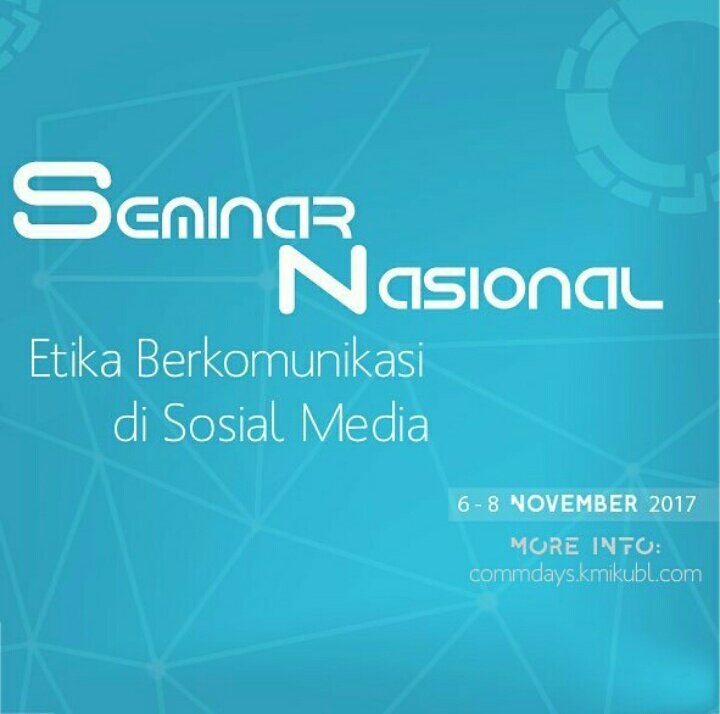 📣Seminar Nasional 📣
Dengan Tema Seminar Nasional "Etika Berkomunikasi Di Media Sosial"

IG : @Commdaysubl
#CODE #commdays12 #Siapkreatif