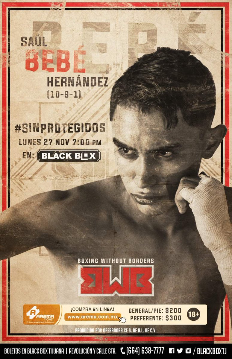 ViveBWB's tweet photo. Habrá nuevo campeón municipal peso super gallo cuando #BebeHernández se efrente a @RockyBacasegua este 27 de Noviembre en el @BlackBoxTj https://t.co/dviuZWYSxZ