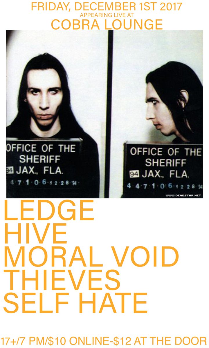 Friday December 1st at Cobra Lounge with Ledge, Hive, Moral Void and Self Hate