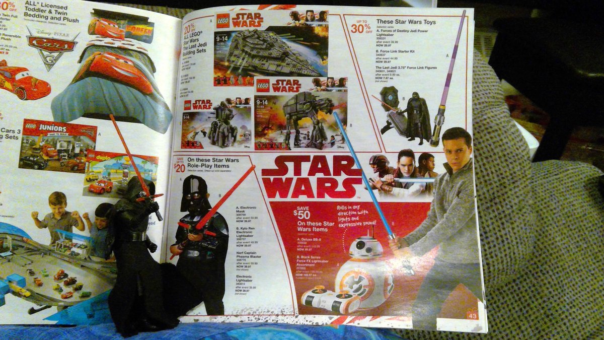 TinyKylo's tweet photo. Tiny Kylo Ren is puzzled by this ad.

Why is Darth Vader wielding Kylo Ren's lightsaber?

Why does Darth Vader look ten?

So many questions. https://t.co/IADObFkX1Z