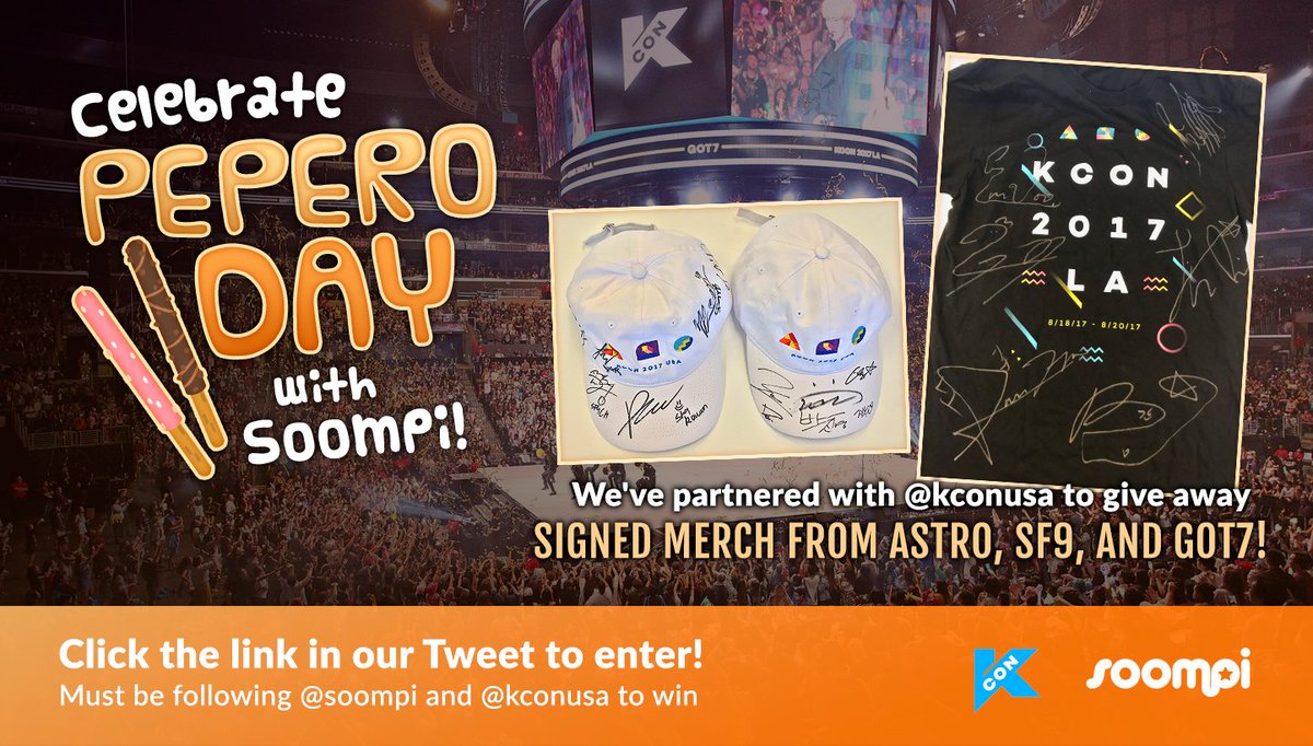 soompi's tweet photo. Celebrate Pepero Day with us and @kconusa! We're giving away signed swag from #SF9, #Astro, and #GOT7 🙌 Enter now: https://t.co/GcoVSyvARl https://t.co/DEHFruwfAO