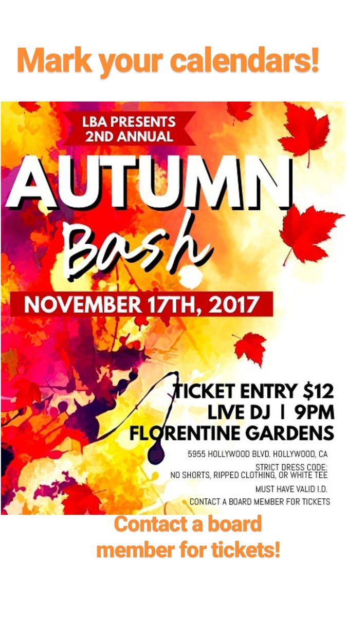 csun_lba's tweet photo. 2 weeks away! Get your tickets from any board member. Early bird special $12 #csunlba #csun #lba #autumnbash https://t.co/AYF23BQrds