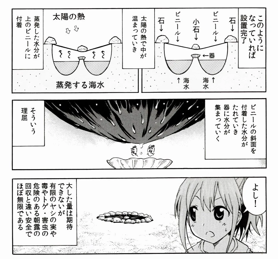 これは覚えておきたい。無人島で水を確保するために、海水を浄水する方法。