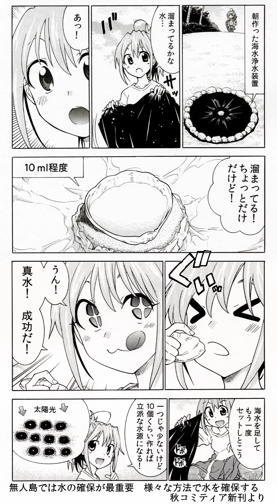これは覚えておきたい。無人島で水を確保するために、海水を浄水する方法。
