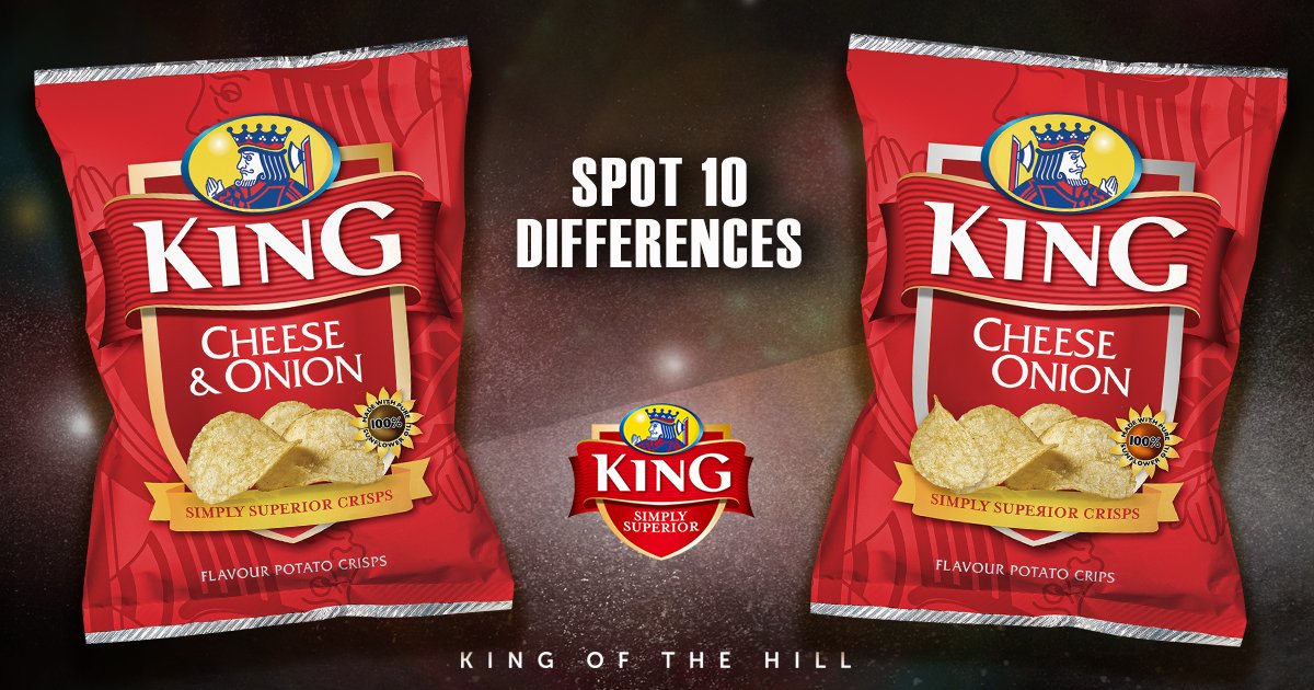 Spot any of the 10 differences between these packets of King Crisps and tell us your answer for your chance to win a whole box of King!