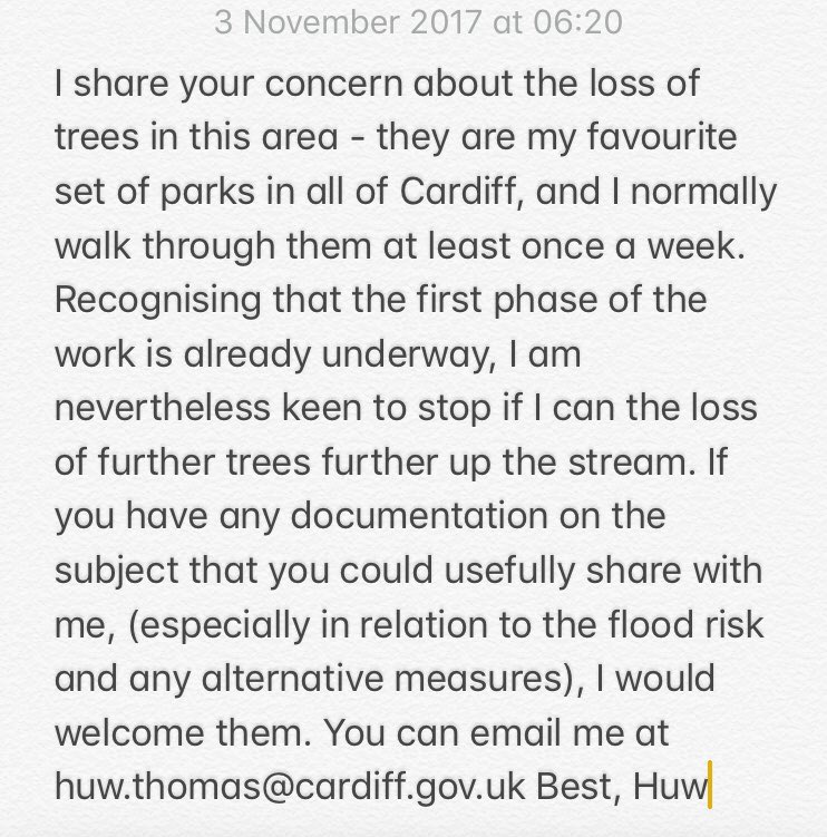 WaterlooTrees's tweet photo. Cardiff Council leader, Huw Thomas has requested alternative measures to prevent the further destruction of our trees. Please email &amp; RT 🌳 https://t.co/cwBMcuvBhs