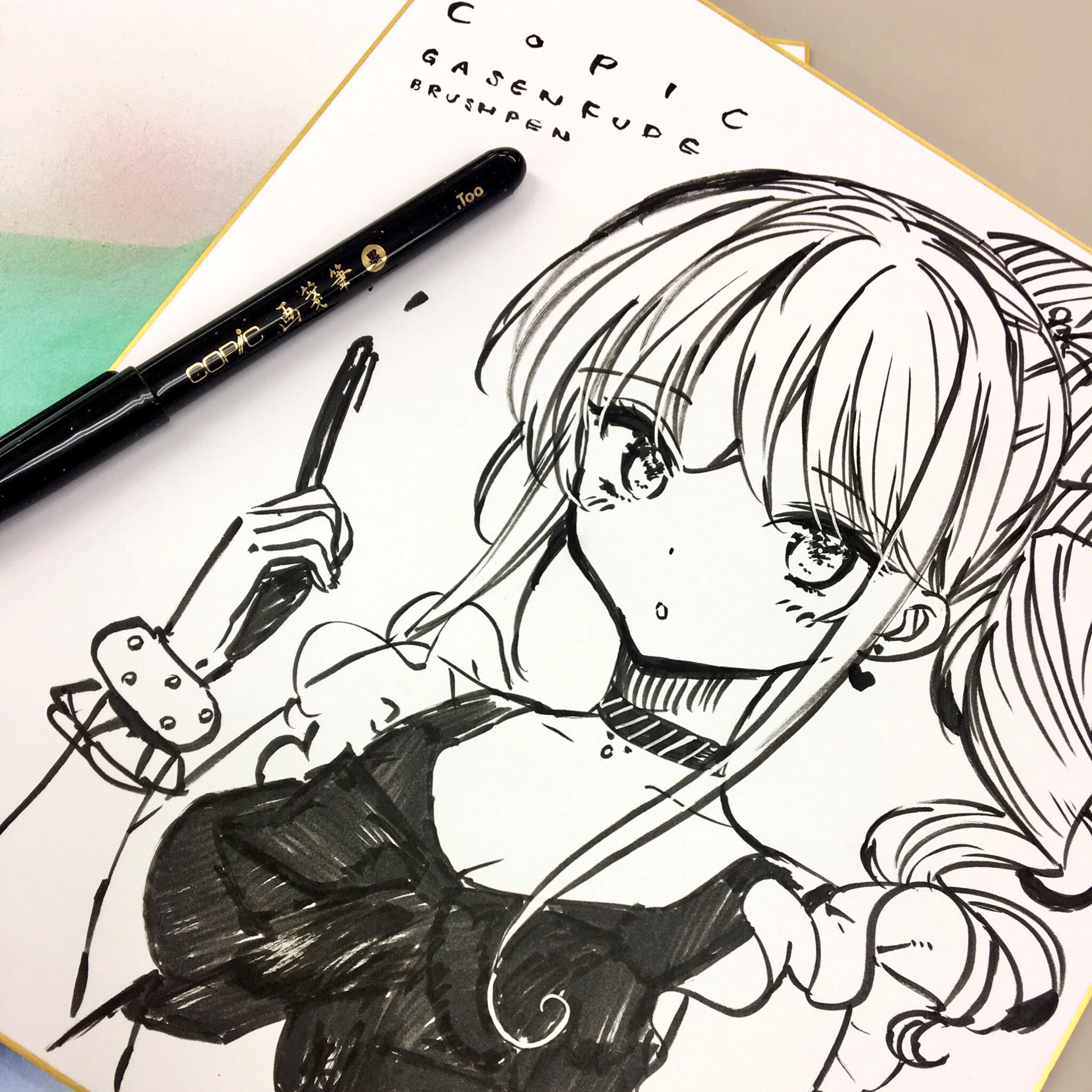 コピック公式 Copic Official コピック画箋筆 はマルチライナーと同じインクを使用しているのでコピック の色がにじまないコピック専用筆ペン 文字を書いてすぐにyr28で塗りつぶしてみました コピックのスーパーブラシよりも繊細な線が表現できます