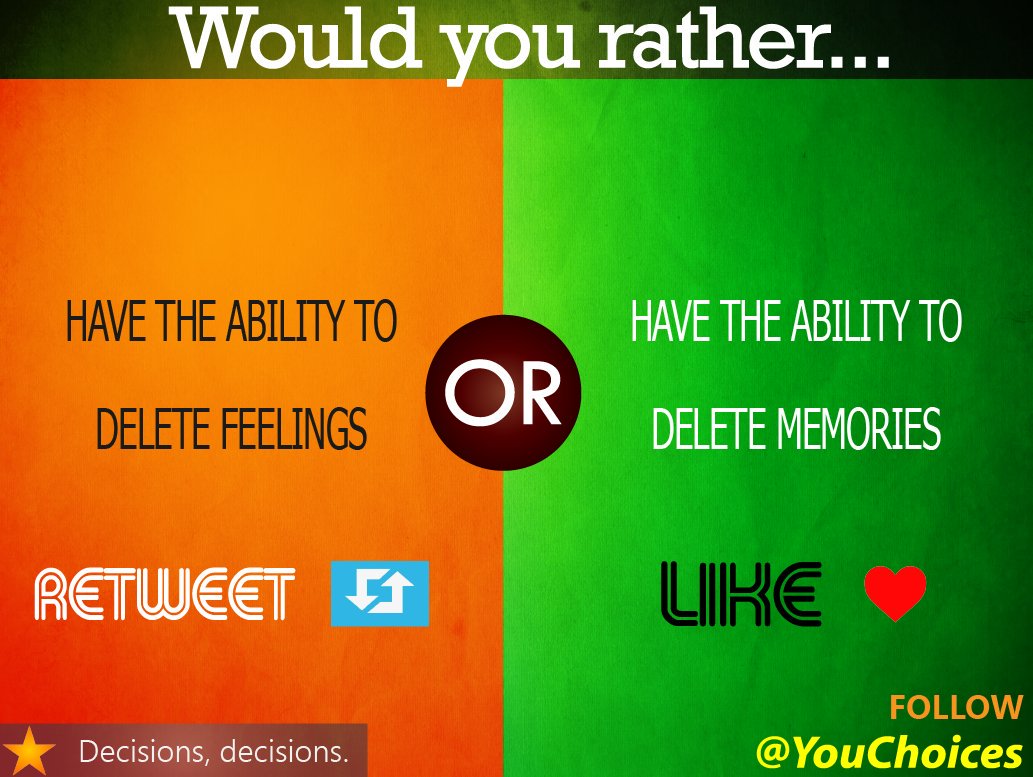 YouChoices's tweet photo. Feelings or memories? https://t.co/5hZ1CBiF6i