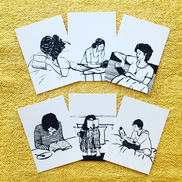 You can win this set of postcards from my #inktober series of "Women Who Read" ! Follow, RT and tag someone who loves to read. #illustration