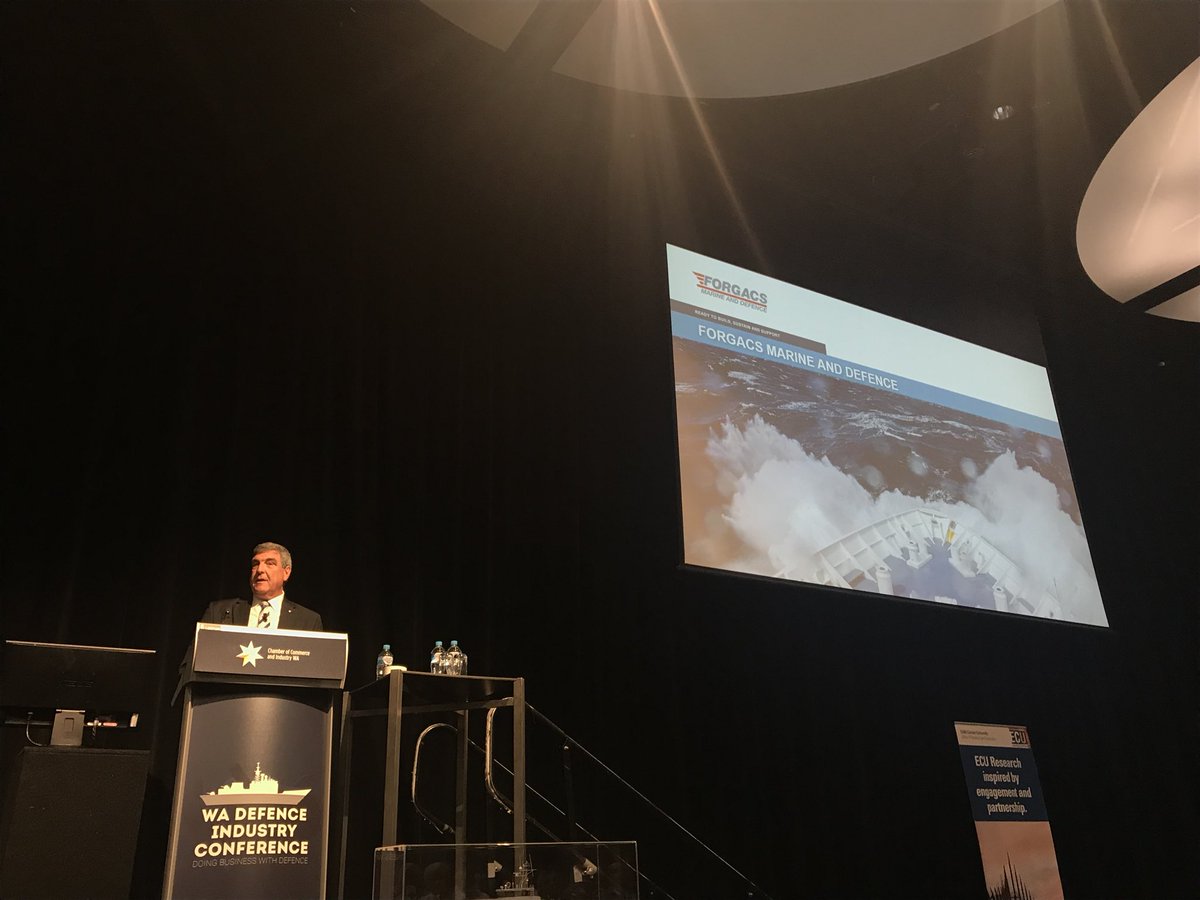Forgacsmd's tweet photo. Doing #Defence Business in #WA. @Forgacsmd at the @CCI_WA #WADefence conference - we are forward thinking. #AusDef #Auspol https://t.co/Jb8NA1PPwl