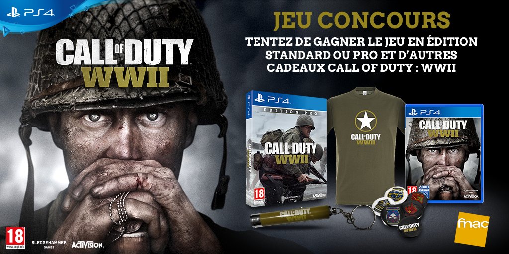 Fnac's tweet image. JEU CONCOURS: À l'occasion de la sortie de #CODWWII, tente de gagner ces lots ! Pour participer : RT + Follow @Fnac 😄bit.ly/2ipukn9