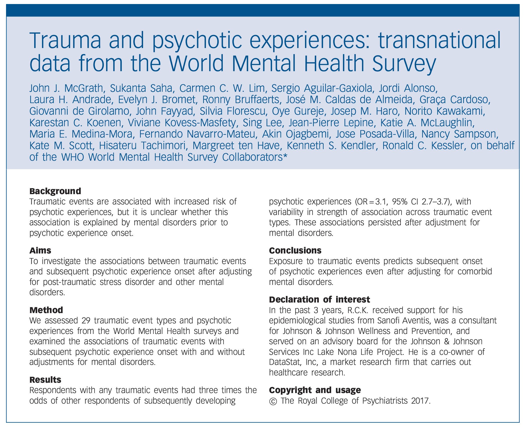 Associations between post-traumatic stress disorders and psychotic