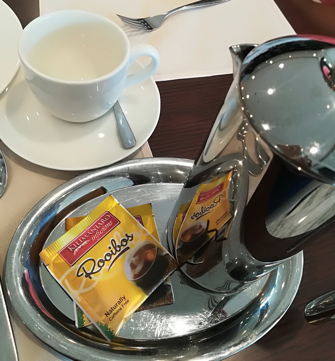 BrandUze's tweet photo. Enjoying the Kilamanjaro Rooibos blend tea at the Palm Restaurant #TanzaniaService #RooibosTeaBlend #AfricanTeas https://t.co/fqyKIASW9p