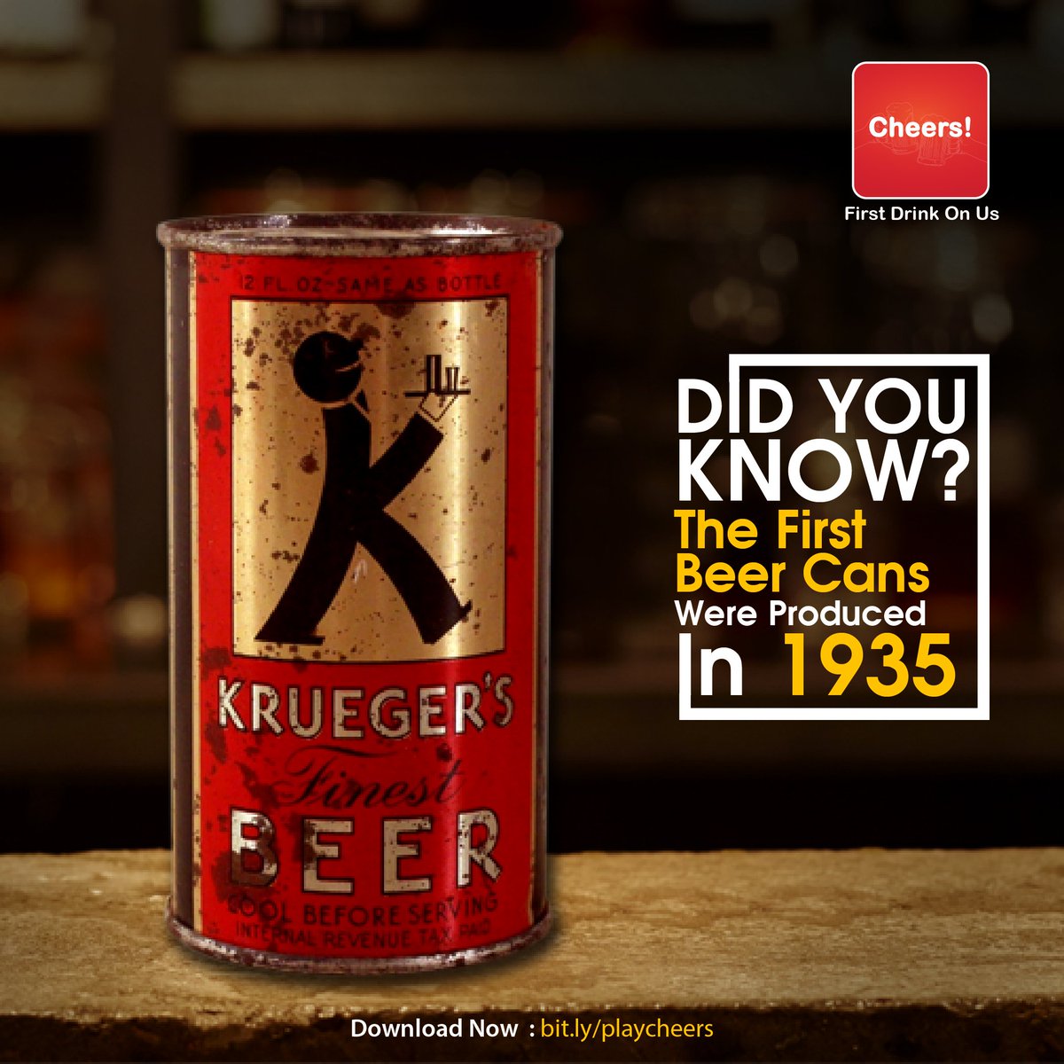 Cheers_Original's tweet photo. #FridayFeeling #DidYouKnow   The first beer cans, Kruger special beer was produced in 1935.
Download Cheers! App https://t.co/btbPIJEVtM https://t.co/DGc6kqpExG