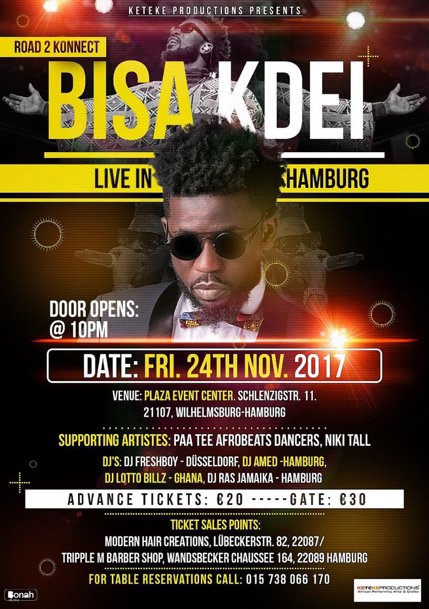 africancelebs's tweet photo. #road2konnect #europetour2017
 @bisa_kdei @djlottobillz @JamaikaRas &amp; more Live in #humburg #germany on 24 November #Paatee #NikiTall https://t.co/WacR4v8Jal