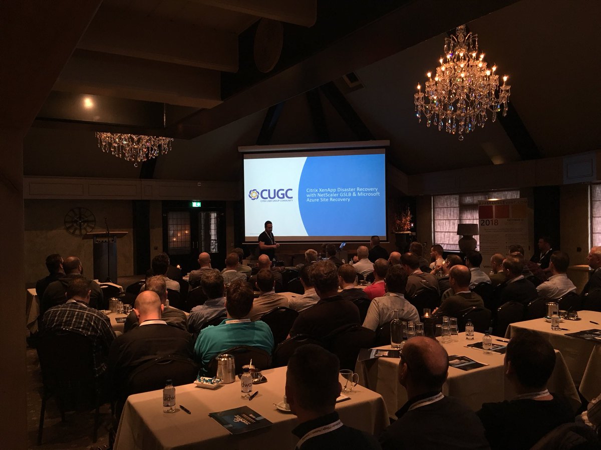 RemkoWeijnen's tweet photo. Next up: Citrix XenApp Disaster Recovery with NetScaler GSLB & Microsoft Azure Site Recovery with @carstenbruns aka Mr. 🔥 #DuCUG @sepago https://t.co/X9hcQuxzeV