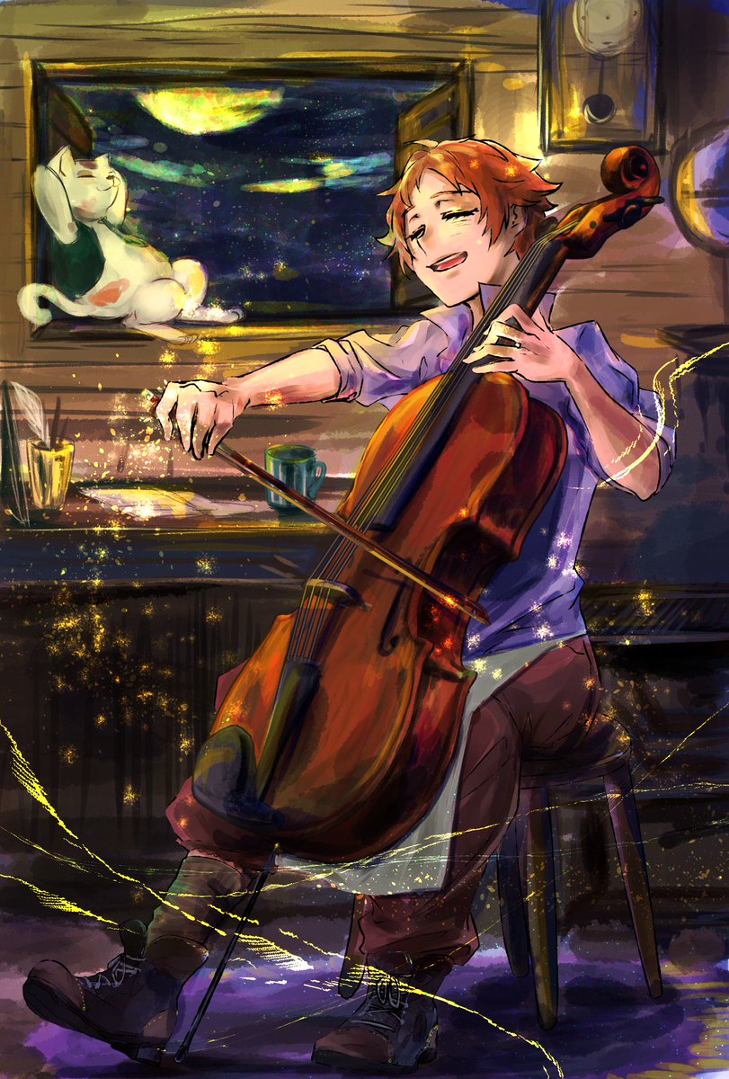 わわわ 何を弾けと あの時の曲を 印度の虎狩か かんべんしてください先生 トロメライ ロマチックシューマン作曲ですよ 宮沢賢治 1934 セロ弾きのゴーシュ より新第三次空間へ A3童話イラスト企画 担当 皇天馬 T Co
