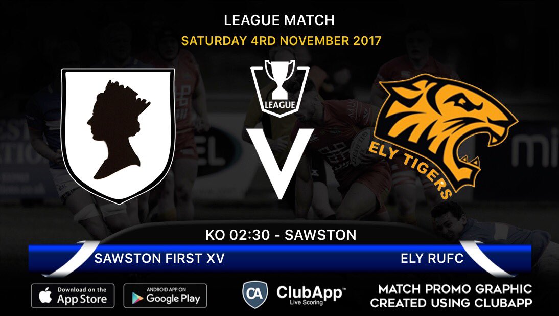 This weeks game is at home to <a href="/ElyRUFC/">Ely Tigers RUFC</a> 2:30 kick off come and show your support! COME ON SAWSTON!!!