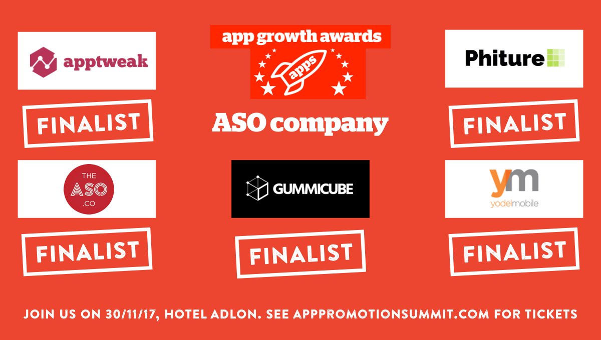 The final 5 for Best App Store Optimization Company at the App Growth Awards?🚀 <a href="/AppTweak/">AppTweak</a> <a href="/Gummicube/">Gummicube | ASO</a> <a href="/growth_stack/">Mobile Growth Stack</a> <a href="/theasoco/">The ASO Co</a> <a href="/yodelmobile/">Yodel Mobile</a>