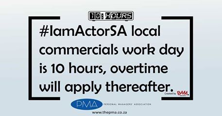 #IamActorSA local commercials work day is 10hours, overtime will apply thereafter. #SAGuildofActors #Actors