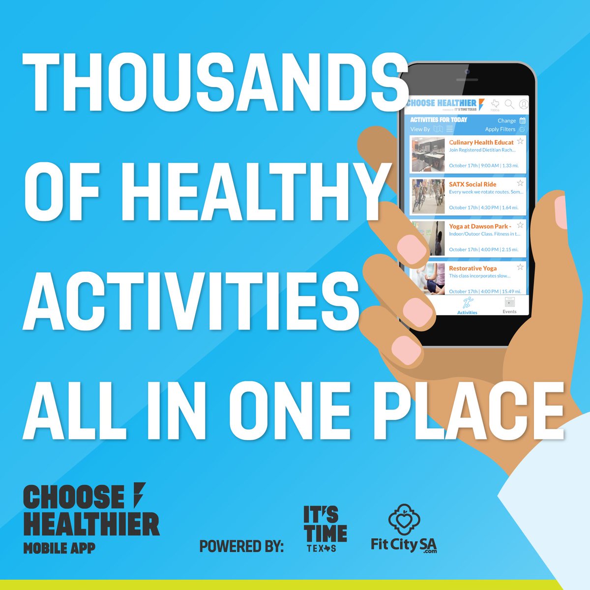 #ChooseHealthier officially launched in #SanAntonio! Download the app to find free or low-cost activities near you: itstimetexas.org/choosehealthie…📱