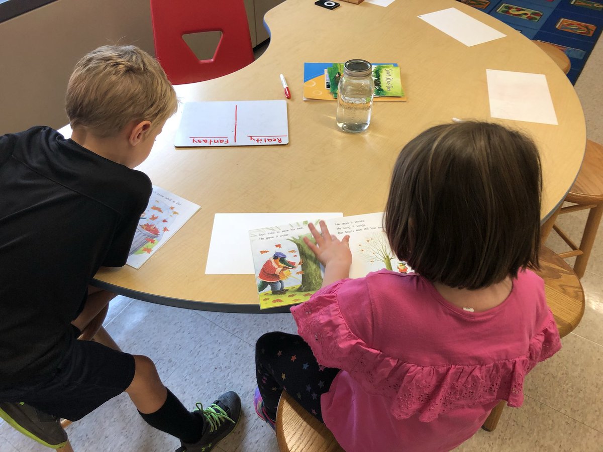 First graders find evidence in fictional text to determine fantasy vs. reality. #LittlestLions #NHSSD #NHS_LES