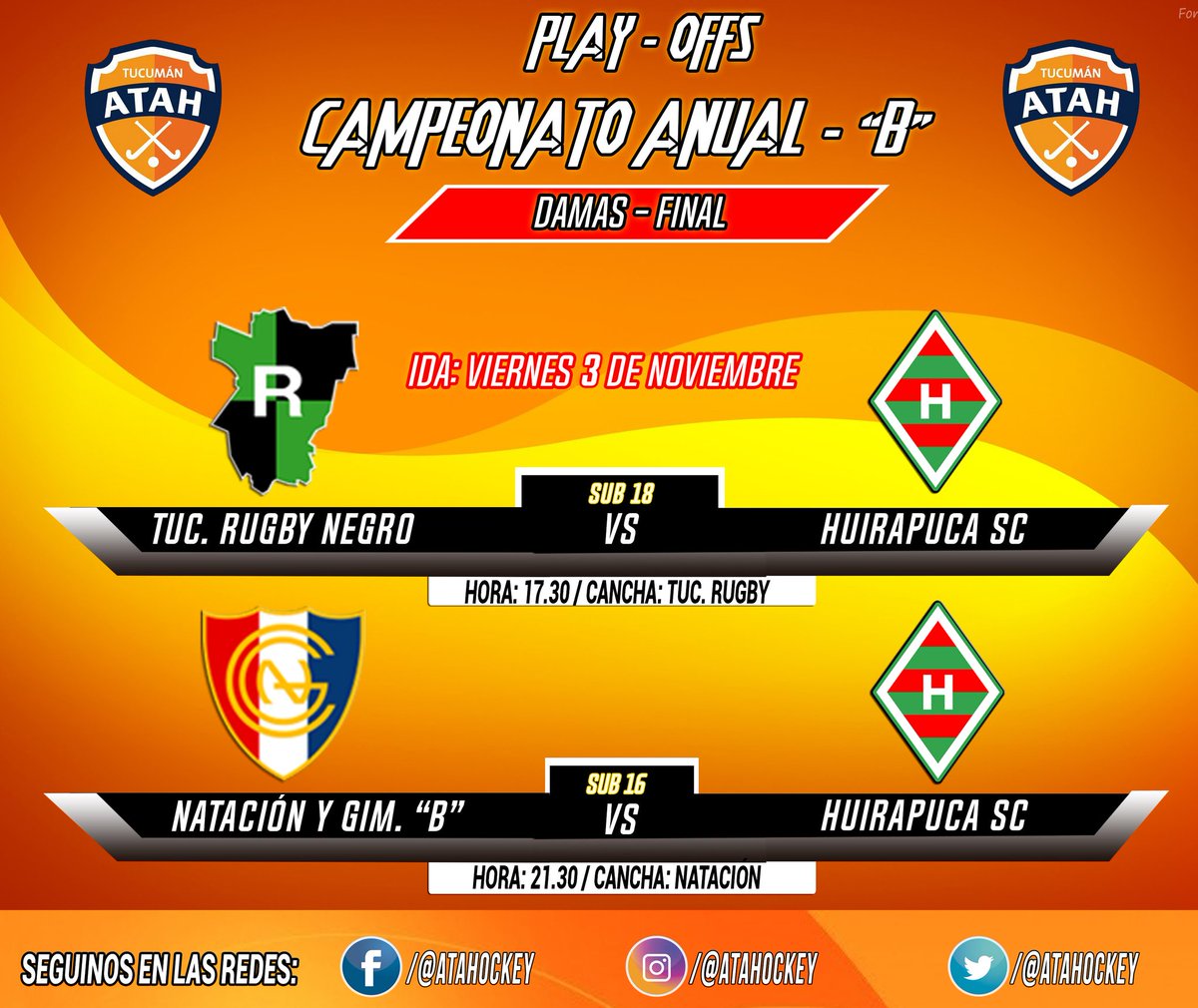 atahockey's tweet photo. #Play_Offs - #Damas / #Campeonato_Anual_B
ESTA TARDE COMIENZAN LAS FINALES DEL #SUB_18 Y #SUB_16 EN LA CATEGORÍA #B @CLUBHUIRAPUCASC https://t.co/84Bx9l86sV