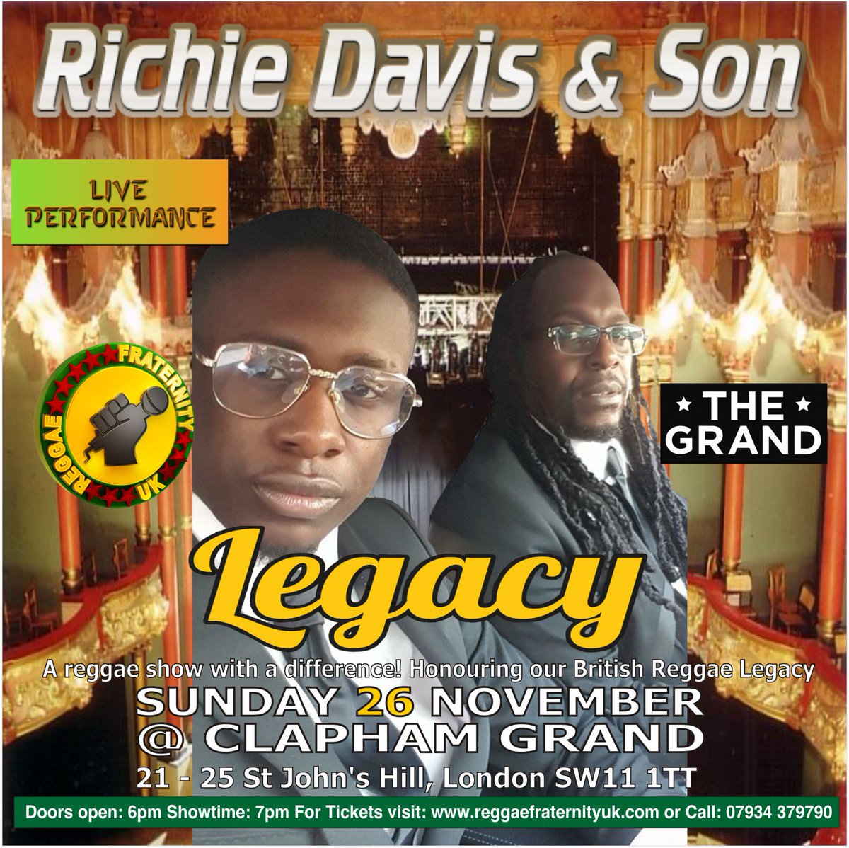 regfraternityuk's tweet photo. #RichieDavis &amp; Son @richiedavis8 performing at RFUK Legacy 26th Nov @TheGrandClapham #BritishReggaeLegacy Tickets: https://t.co/VMmrCkqArY https://t.co/ZOaTKTVgUa