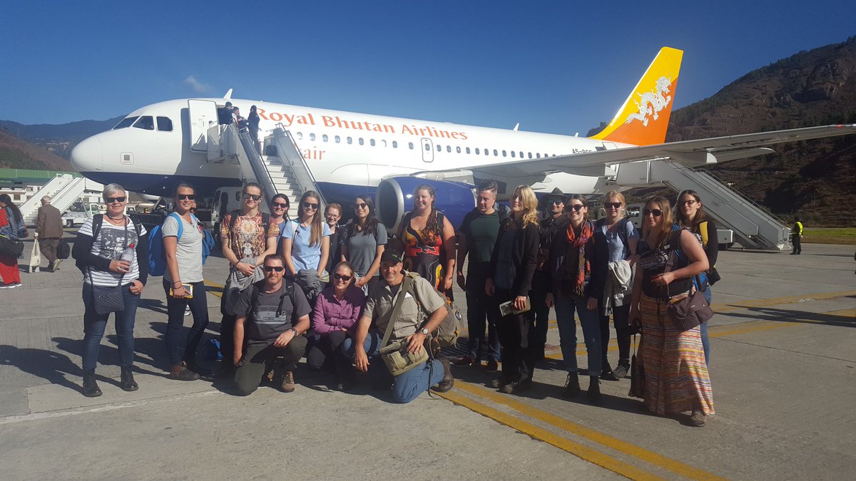 Water_UNE's tweet photo. Himalayan Ecology class of 2017. Just landed and looking forward to 2 weeks of rivers, wildlife and biogeography. #UNEBhutan17  @ERS_UNE https://t.co/QrW8s6DHgv