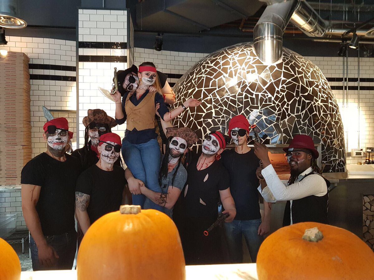 PizzaUnion's tweet photo. Team Aldgate going for the evil pirate look #FridayDressUp https://t.co/Oo0eBhAK01