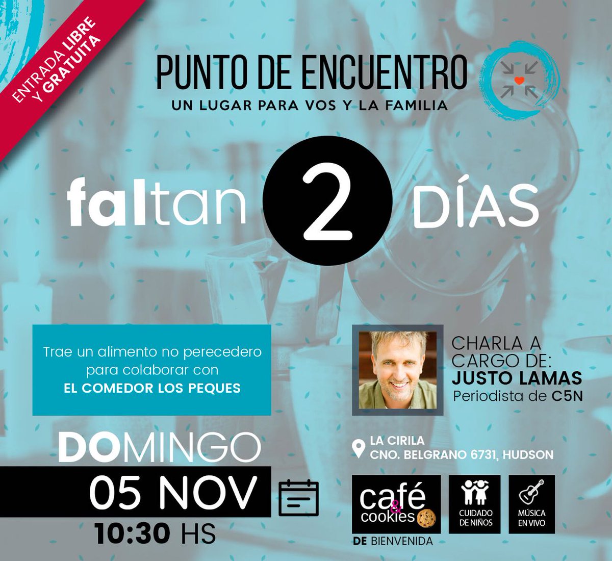 Faltan 2 días, no te lo podes perder!! #Desayuno  #Música #Solidaridad y charla motivadora de <a href="/justolamas/">Justo Lamas</a>