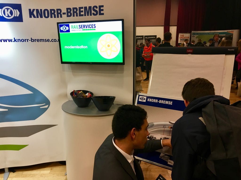 KBRailUK's tweet photo. Our interactive #brake part game is very popular! #EngFest17 @WiltshireEng Good to see so many students taking part. https://t.co/cb7TTaWAhf
