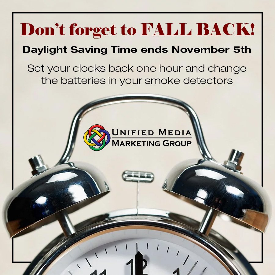 UnifiedMMG's tweet photo. #FallBack
Don't forget to turn back your clocks one hour this Saturday... https://t.co/cCmj8klEnQ