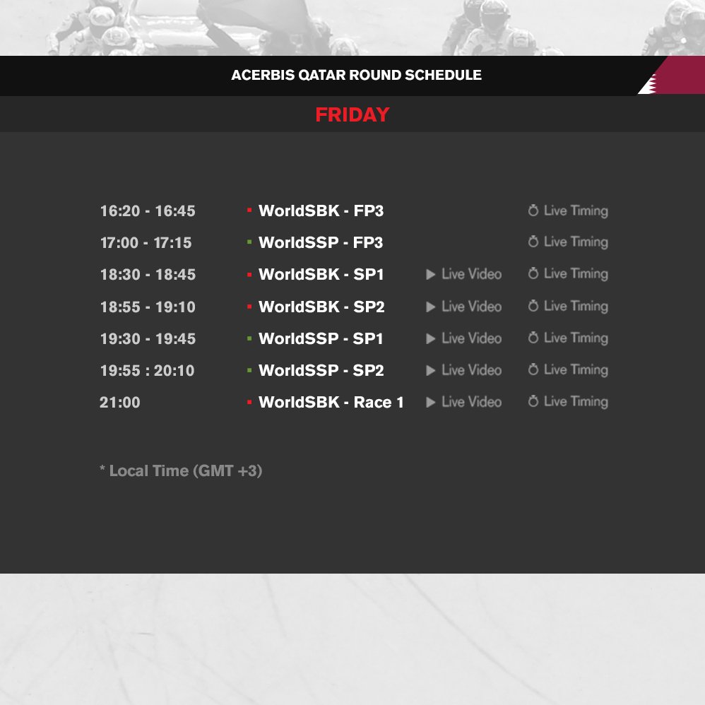 WorldSBK's tweet photo. #QatarWorldSBK Day 2 schedule 👇 https://t.co/jbhp9cQJRz