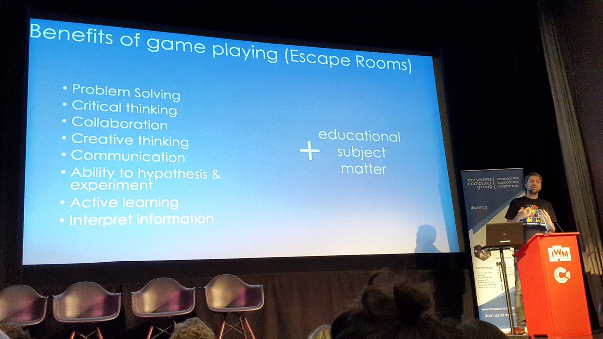 peinadormarta's tweet photo. Benefits problems & options to create & organise scape rooms in #museums @MrJohnSear #MuseumGames #musetech17 https://t.co/ZxlrQEO8HG