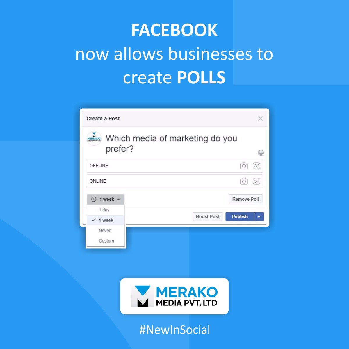 merakomedia's tweet photo. Facebook now allows businesses to create polls to collect feedback!
#Facebook #MerakoMedia https://t.co/jy4JtUlWgy