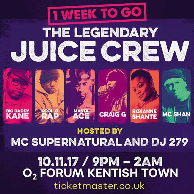 GetAtGrassrootz's tweet photo. 1 week to go! @WRATHOFKANE @KoolGRapPromo @mastaace @MC_Craig_G @ImroxanneShante @mc_shan @TonySpreadLove @DJ279 #JuiceCrew https://t.co/SHrbUQgPxG