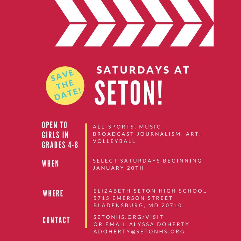 ElizabethSeton's tweet photo. Saturdays at Seton, open to girls in Grades 4-8, begins in January. Mark your calendars! #SETonSeton https://t.co/G7qDbFxwxN